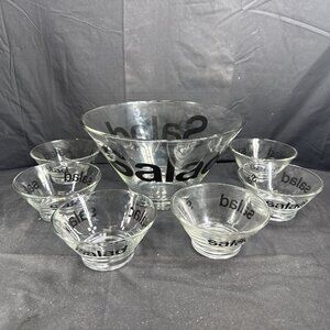VTG Glass Salad Bowl Set – 1 Large + 6 Small Bowls w/ “Salad” Print Kitchenware
